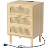 image:imageVINGLI Night Stand Set of 2 Rattan Nightstands with Charging Station 1772 W Boho Wood Nightstand for Bedroom Bed Side Table with Charging Station Wooden Night Stands Oak Real Rattan End TableOak