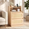 image:imageVINGLI Night Stand Set of 2 Rattan Nightstands with Charging Station 1772 W Boho Wood Nightstand for Bedroom Bed Side Table with Charging Station Wooden Night Stands Oak Real Rattan End TableOak