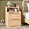 image:imageVINGLI Night Stand Set of 2 Rattan Nightstands with Charging Station 1772 W Boho Wood Nightstand for Bedroom Bed Side Table with Charging Station Wooden Night Stands Oak Real Rattan End TableOak