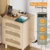 image:imageVINGLI Night Stand Set of 2 Rattan Nightstands with Charging Station 1772 W Boho Wood Nightstand for Bedroom Bed Side Table with Charging Station Wooden Night Stands Oak Real Rattan End TableWhite