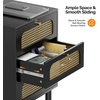 image:imageVINGLI Night Stand Set of 2 Rattan Nightstands with Charging Station 1772 W Boho Wood Nightstand for Bedroom Bed Side Table with Charging Station Wooden Night Stands Oak Real Rattan End TableBlack