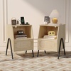 image:imageVINGLI Night Stand Set of 2 Rattan Nightstands with Charging Station 1772 W Boho Wood Nightstand for Bedroom Bed Side Table with Charging Station Wooden Night Stands Oak Real Rattan End TableOak