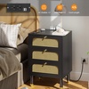 image:imageVINGLI Night Stand Set of 2 Rattan Nightstands with Charging Station 1772 W Boho Wood Nightstand for Bedroom Bed Side Table with Charging Station Wooden Night Stands Oak Real Rattan End TableBlack