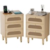 image:imageVINGLI Night Stand Set of 2 Rattan Nightstands with Charging Station 1772 W Boho Wood Nightstand for Bedroom Bed Side Table with Charging Station Wooden Night Stands Oak Real Rattan End TableWhite