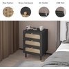 image:imageVINGLI Night Stand Set of 2 Rattan Nightstands with Charging Station 1772 W Boho Wood Nightstand for Bedroom Bed Side Table with Charging Station Wooden Night Stands Oak Real Rattan End TableBlack