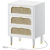 image:imageVINGLI Night Stand Set of 2 Rattan Nightstands with Charging Station 1772 W Boho Wood Nightstand for Bedroom Bed Side Table with Charging Station Wooden Night Stands Oak Real Rattan End TableWhite