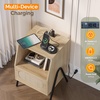 image:imageVINGLI Night Stand Set of 2 Rattan Nightstands with Charging Station 1772 W Boho Wood Nightstand for Bedroom Bed Side Table with Charging Station Wooden Night Stands Oak Real Rattan End TableOak