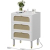 image:imageVINGLI Night Stand Set of 2 Rattan Nightstands with Charging Station 1772 W Boho Wood Nightstand for Bedroom Bed Side Table with Charging Station Wooden Night Stands Oak Real Rattan End TableWhite