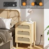 image:imageVINGLI Night Stand Set of 2 Rattan Nightstands with Charging Station 1772 W Boho Wood Nightstand for Bedroom Bed Side Table with Charging Station Wooden Night Stands Oak Real Rattan End TableOak