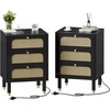 image:imageVINGLI Night Stand Set of 2 Rattan Nightstands with Charging Station 1772 W Boho Wood Nightstand for Bedroom Bed Side Table with Charging Station Wooden Night Stands Oak Real Rattan End TableBlack