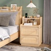 image:imageVINGLI Night Stand Set of 2 Rattan Nightstands with Charging Station 1772 W Boho Wood Nightstand for Bedroom Bed Side Table with Charging Station Wooden Night Stands Oak Real Rattan End TableOak