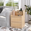 image:imageVINGLI Night Stand Set of 2 Rattan Nightstands with Charging Station 1772 W Boho Wood Nightstand for Bedroom Bed Side Table with Charging Station Wooden Night Stands Oak Real Rattan End TableOak