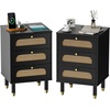 image:imageVINGLI Night Stand Set of 2 Rattan Nightstands with Charging Station 1772 W Boho Wood Nightstand for Bedroom Bed Side Table with Charging Station Wooden Night Stands Oak Real Rattan End TableBlack