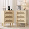 image:imageVINGLI Night Stand Set of 2 Rattan Nightstands with Charging Station 1772 W Boho Wood Nightstand for Bedroom Bed Side Table with Charging Station Wooden Night Stands Oak Real Rattan End TableWhite