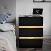 image:imageVINGLI Nightstand Set of 2 Led Nightstand with Charging Station 3 Drawer Nightstand Smart Nightstand Wood Nightstand Acrylic Nightstand Bedroom Modern Nightstand Black Night StandBlack
