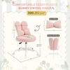 image:imageVINGLI Playful Rabbit Ear Swivel Green Vanity Desk Chair with wheelsampBow PillowCute Comfy Small Armless Adjustable Rolling Stool for BedroomHome Officefor KidsTeensGirlsWomenAdultsTeddy FleeceBlossom Pink