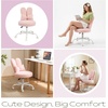image:imageVINGLI Playful Rabbit Ear Swivel Green Vanity Desk Chair with wheelsampBow PillowCute Comfy Small Armless Adjustable Rolling Stool for BedroomHome Officefor KidsTeensGirlsWomenAdultsTeddy FleeceBlossom Pink