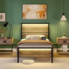 image:imageVINGLI Queen Platform Bed Frame with Wood Headboard amp Footboard 12Inch UnderBed Storage Space LED 2 AC 2 USB 1 TypeC Charging Port Sturdy Metal NoiseFree Design Modern Apartment BedroomBlackWash Gray