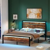 image:imageVINGLI Queen Platform Bed Frame with Wood Headboard amp Footboard 12Inch UnderBed Storage Space LED 2 AC 2 USB 1 TypeC Charging Port Sturdy Metal NoiseFree Design Modern Apartment BedroomBlackIndustrial Brown
