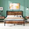 image:imageVINGLI Queen Platform Bed Frame with Wood Headboard amp Footboard 12Inch UnderBed Storage Space LED 2 AC 2 USB 1 TypeC Charging Port Sturdy Metal NoiseFree Design Modern Apartment BedroomBlackIndustrial Brown