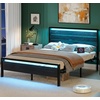 image:imageVINGLI Queen Platform Bed Frame with Wood Headboard amp Footboard 12Inch UnderBed Storage Space LED 2 AC 2 USB 1 TypeC Charging Port Sturdy Metal NoiseFree Design Modern Apartment BedroomBlackBlack