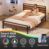 image:imageVINGLI Queen Platform Bed Frame with Wood Headboard amp Footboard 12Inch UnderBed Storage Space LED 2 AC 2 USB 1 TypeC Charging Port Sturdy Metal NoiseFree Design Modern Apartment BedroomBlackMahogany Brown