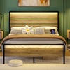 image:imageVINGLI Queen Platform Bed Frame with Wood Headboard amp Footboard 12Inch UnderBed Storage Space LED 2 AC 2 USB 1 TypeC Charging Port Sturdy Metal NoiseFree Design Modern Apartment BedroomBlackWash Gray