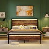 image:imageVINGLI Queen Platform Bed Frame with Wood Headboard amp Footboard 12Inch UnderBed Storage Space LED 2 AC 2 USB 1 TypeC Charging Port Sturdy Metal NoiseFree Design Modern Apartment BedroomBlackIndustrial Brown