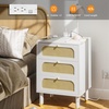 image:imageVINGLI Rattan Nightstand with Charging Station 27 Tall White Nightstand with 3 Drawers for Bedroom Boho Mid Century Modern Bed Side TableEnd Table White 2 Pack