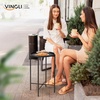 image:imageVINGLI Round Metal Side Table with Removable Tray Outdoor Patio Coffee Table Waterproof End Table for Small Spaces Outdoor Patio Living Room Bedroom Balcony XBrace amp NonSlip Pads 1 GoldBlack