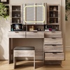image:imageVINGLI Vanity Desk with LED Lighted Mirror amp Padded Bench Makeup Set with 7 Drawers amp 2 Clear Glass Cabinets amp 1 Hidden Mirror Cabinet amp 3 Storeroom amp Charging Station for Bedroom GreyGrey