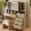 image:imageVINGLI Vanity Desk with LED Lighted Mirror amp Padded Bench Makeup Set with 7 Drawers amp 2 Clear Glass Cabinets amp 1 Hidden Mirror Cabinet amp 3 Storeroom amp Charging Station for Bedroom GreyRattan
