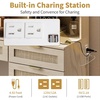 image:imageVINGLI Vanity Desk with LED Lighted Mirror amp Padded Bench Makeup Set with 7 Drawers amp 2 Clear Glass Cabinets amp 1 Hidden Mirror Cabinet amp 3 Storeroom amp Charging Station for Bedroom GreyRattan