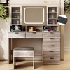 image:imageVINGLI Vanity Desk with LED Lighted Mirror amp Padded Bench Makeup Set with 7 Drawers amp 2 Clear Glass Cabinets amp 1 Hidden Mirror Cabinet amp 3 Storeroom amp Charging Station for Bedroom GreyGrey
