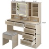 image:imageVINGLI Vanity Desk with LED Lighted Mirror amp Padded Bench Makeup Set with 7 Drawers amp 2 Clear Glass Cabinets amp 1 Hidden Mirror Cabinet amp 3 Storeroom amp Charging Station for Bedroom GreyRattan