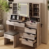 image:imageVINGLI Vanity Desk with LED Lighted Mirror amp Padded Bench Makeup Set with 7 Drawers amp 2 Clear Glass Cabinets amp 1 Hidden Mirror Cabinet amp 3 Storeroom amp Charging Station for Bedroom GreyGrey