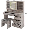 image:imageVINGLI Vanity Desk with LED Lighted Mirror amp Padded Bench Makeup Set with 7 Drawers amp 2 Clear Glass Cabinets amp 1 Hidden Mirror Cabinet amp 3 Storeroom amp Charging Station for Bedroom GreyGrey