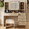 image:imageVINGLI Vanity Desk with LED Lighted Mirror amp Padded Bench Makeup Set with 7 Drawers amp 2 Clear Glass Cabinets amp 1 Hidden Mirror Cabinet amp 3 Storeroom amp Charging Station for Bedroom GreyRattan