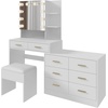 image:imageVINGLI Vanity Desk with Mirror and Lights Large Makeup Cabinet with 4 Drawers amp 3 Cabinets amp 10 LED Lights in 3 Lighting Modes amp Charging Station Dressing Table for Dressing Room Bedroom White8Drawers  Cabinet  Stool