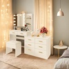 image:imageVINGLI Vanity Desk with Mirror and Lights Large Makeup Cabinet with 4 Drawers amp 3 Cabinets amp 10 LED Lights in 3 Lighting Modes amp Charging Station Dressing Table for Dressing Room Bedroom White8Drawers  Cabinet  Stool