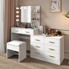 image:imageVINGLI Vanity Desk with Mirror and Lights Large Makeup Cabinet with 4 Drawers amp 3 Cabinets amp 10 LED Lights in 3 Lighting Modes amp Charging Station Dressing Table for Dressing Room Bedroom White8Drawers  Cabinet  Stool