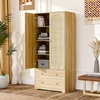 image:imageVINGLI Wardrobe Closet with 2 Doors and 2 Drawers 72 H Wardrobe Cabinet Closet Freestanding Clothing Storage Cabinet Wooden White Bedroom Armoire Combination for Hanging ClothesNatural Rattan
