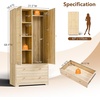 image:imageVINGLI Wardrobe Closet with 2 Doors and 2 Drawers 72 H Wardrobe Cabinet Closet Freestanding Clothing Storage Cabinet Wooden White Bedroom Armoire Combination for Hanging ClothesNatural Rattan