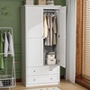 image:imageVINGLI Wardrobe Closet with 2 Doors and 2 Drawers 72 H Wardrobe Cabinet Closet Freestanding Clothing Storage Cabinet Wooden White Bedroom Armoire Combination for Hanging ClothesWhite