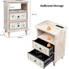 image:imageVINGLI White Nightstand with Charging Station 287 Tall Night Stand French Country Nightstand for Bedroom Bedside Table White Vintage with Solid Wood Legs 1417 D x 1969 W x 2874 H1969W x 1417D x 2874H