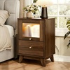 image:imageVINGLI White Nightstand with Charging Station High Gloss Led Night Stand with Drawers End Table Bedside Table Smart Nightstand Modern Small Night Stand for Bedroom 1563 W1161 D2362 HWalnut