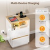 image:imageVINGLI White Nightstand with Charging Station High Gloss Led Night Stand with Drawers End Table Bedside Table Smart Nightstand Modern Small Night Stand for Bedroom 1563 W1161 D2362 HHigh Gloss White