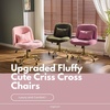 image:imageVINGLI Wide Criss Cross Legged Office ChairButtprint Ergonomic Desk Chair Comfy with PillowampGold BaseDualUse withno WheelsAdjustable Vanity Swivel Chair for BedroomHome OfficeTeddy PlushPurplePetal Pink