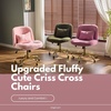 image:imageVINGLI Wide Criss Cross Legged Office ChairButtprint Ergonomic Desk Chair Comfy with PillowampGold BaseDualUse withno WheelsAdjustable Vanity Swivel Chair for BedroomHome OfficeTeddy PlushPurpleIris Purple