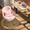 image:imageVINGLI Wide Criss Cross Legged Office ChairButtprint Ergonomic Desk Chair Comfy with PillowampGold BaseDualUse withno WheelsAdjustable Vanity Swivel Chair for BedroomHome OfficeTeddy PlushPurplePetal Pink